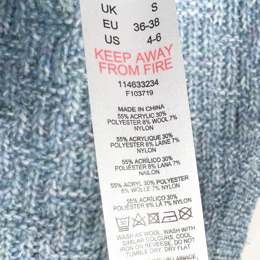 Topshop Blue Marl Basketweave Knit Sweater Vest Wool Blend US 4-6 Small - Picture 8 of 8